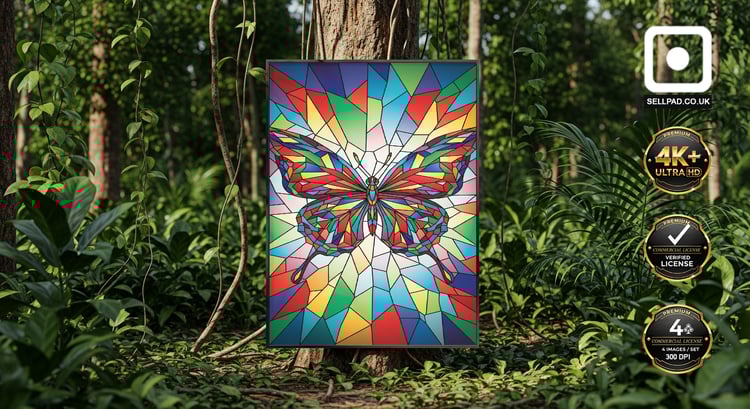 Mosaic Butterfly Vibrant Digital Pop Art – Minimalist Wall Decor