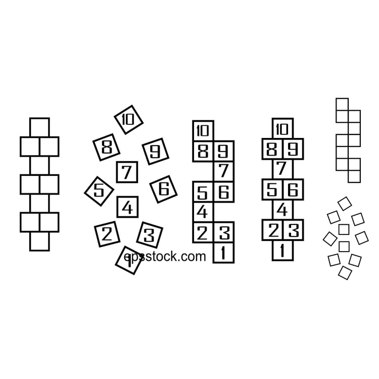 Cartoon hopscotch game on a floor, street, or asphalt