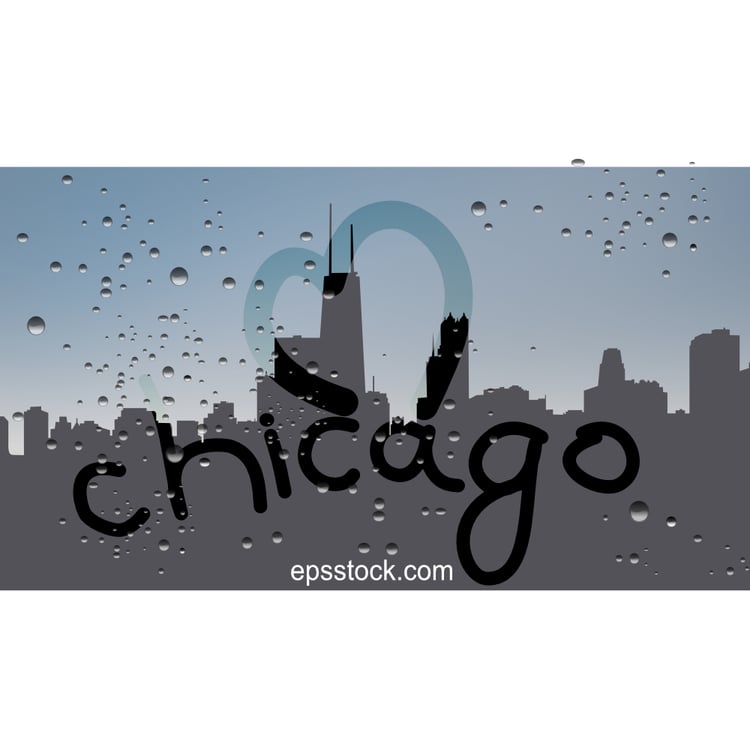 Chicago city, landscape from car, flat color illustration