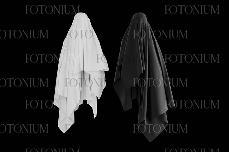 Abstract Flying Ghost Cloth Black and White - 3D Illustration Render