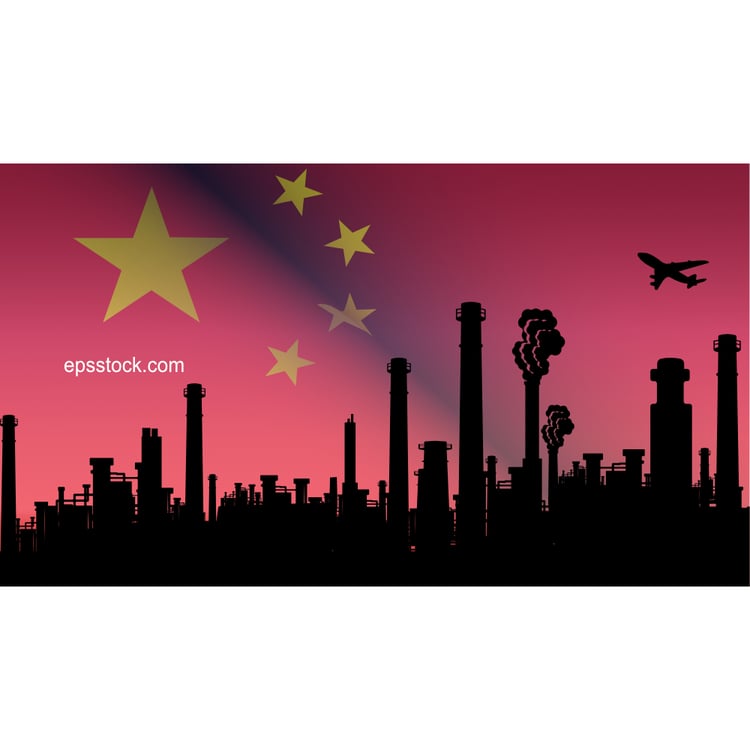 china industry, flat color illustration