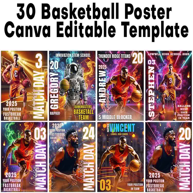 Basketball Canva Template, Sports Poster Design, Basketball Banner, Editable Canva Template, Team Poster Design, Basketball Backdrop, Sports Flyer Canva, Basketball Graphic Bundle, Custom Poster Template, Basketball Printable