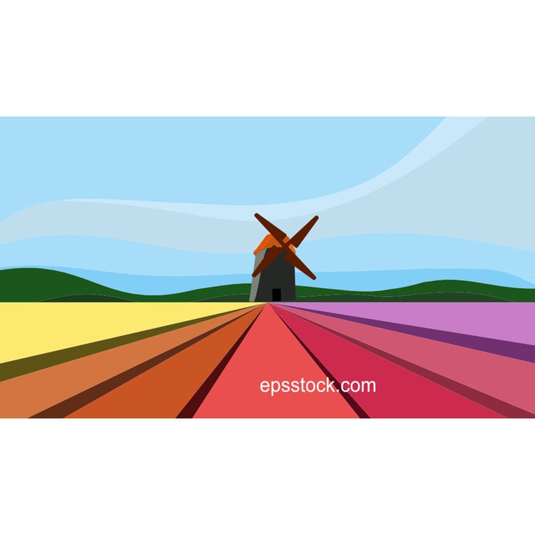 Dutch flower farm, flat color illustration