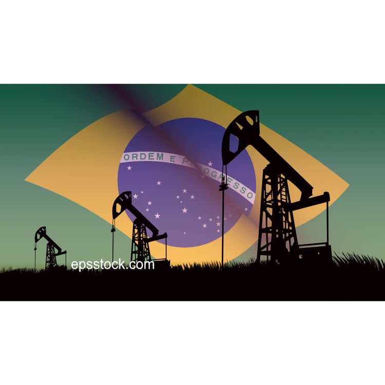 oil production in Brazil, oil pump on the background of the Brazil flag
