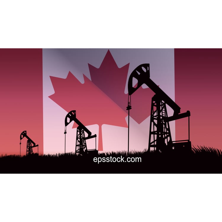 oil production in Canada, oil pump on the background of the Canada flag