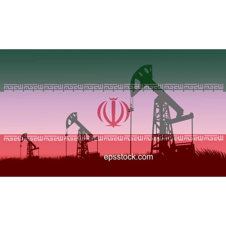 production of oil in Iran, Oil pump on background of flag of Iran