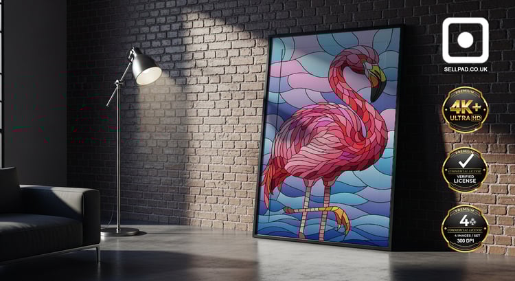 Colorful Mosaic Flamingo Digital Folk Pop Art – Interior Poster Visualization
