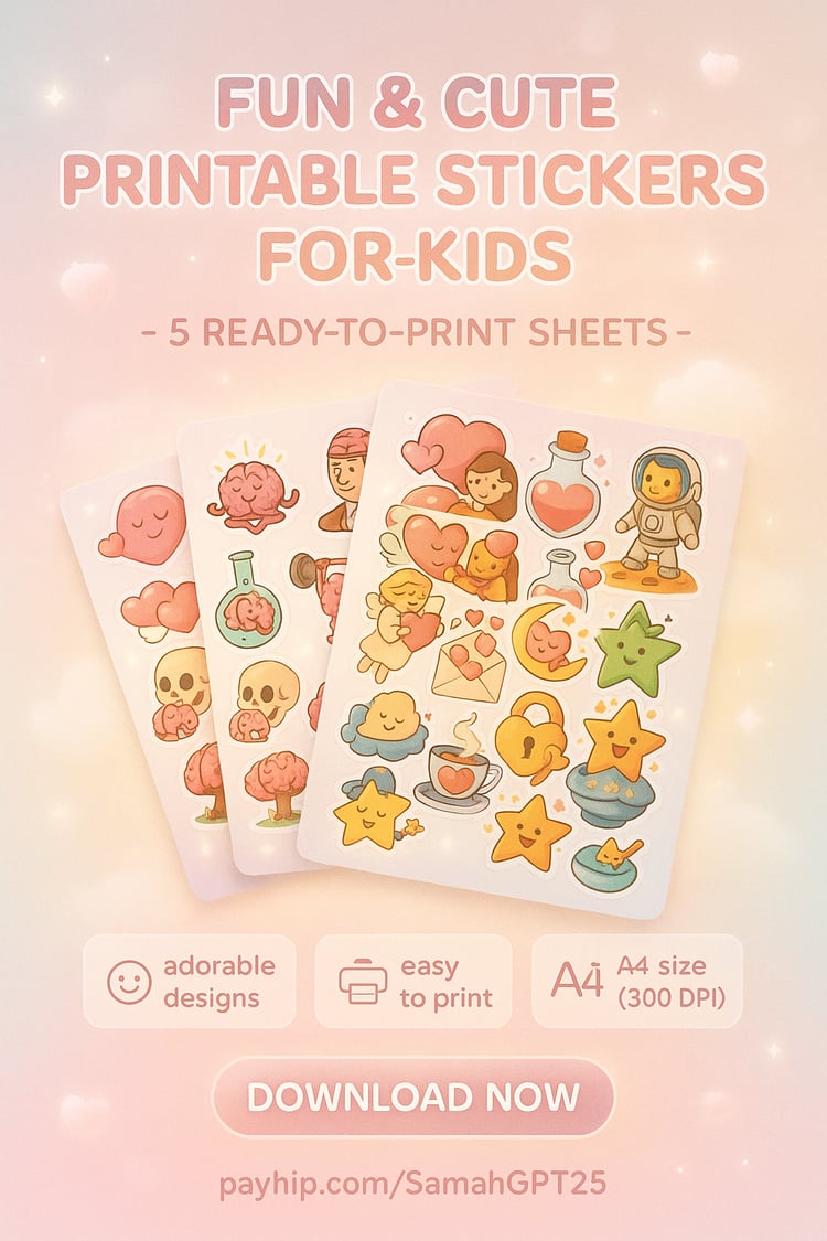 Fun & Cute Printable Stickers for Kids – 5 Ready-to-Print Sheets