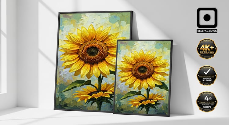 Whimsical Sunflower Digital Art Mosaic Poster – Art Scene with Soft Lighting