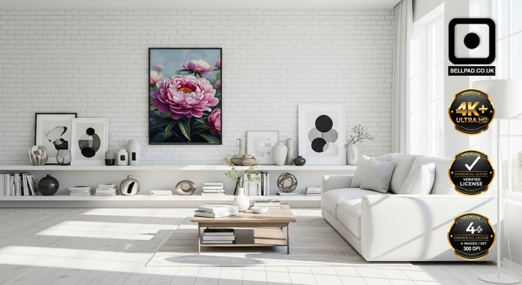 Fantasy Peony Abstract Mosaic Digital Poster – Framed Art Display Mockup