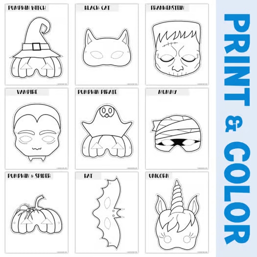 Halloween Mask Set - Printable Craft - Fun Halloween Activity - Halloween Party