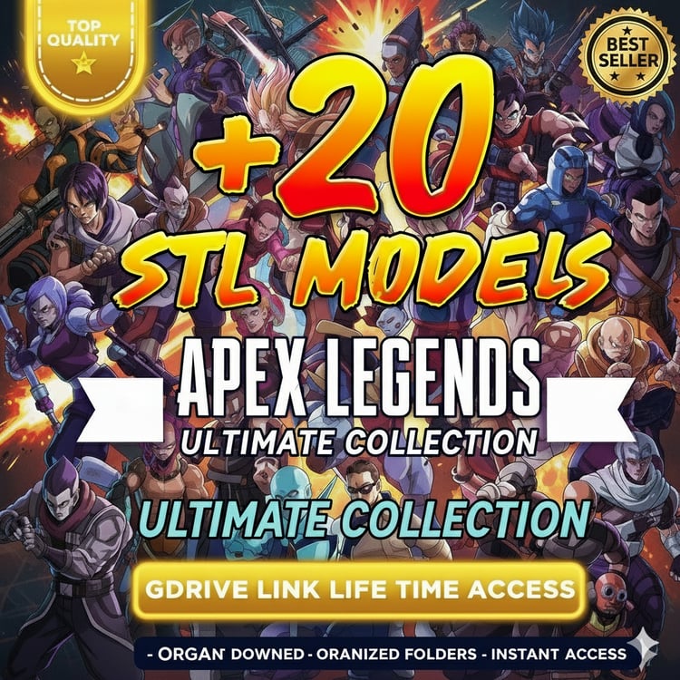 Apex Legends STL Bundle – 3D printable gaming models of Wraith, Octane, and Bloodhound – 20+ STL files with lifetime Google Drive access