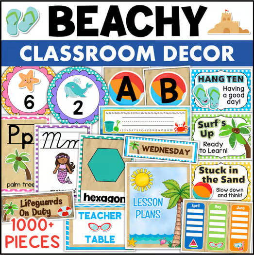 BEACH Theme Classroom Decor Bundle Tropical Island Ocean Decorations Pack