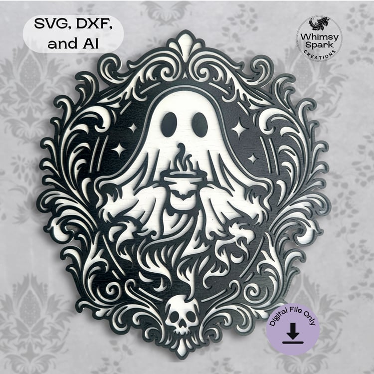 Ghost Coffee SVG – Gothic Cozy Laser Cut File