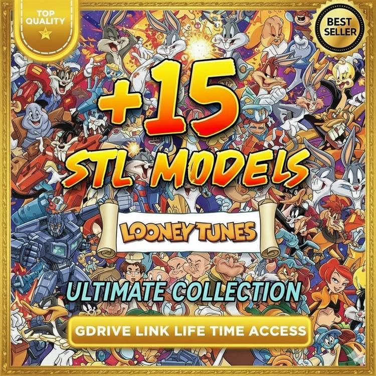 Looney Tunes STL Bundle – 15+ 3D printable models of Bugs Bunny, Daffy Duck, and Tweety – Lifetime Google Drive access