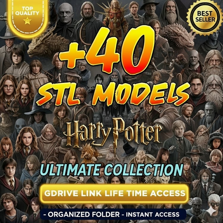 Harry Potter STL Bundle – 40+ 3D printable wands, creatures, and Hogwarts dioramas – Lifetime Google Drive access.