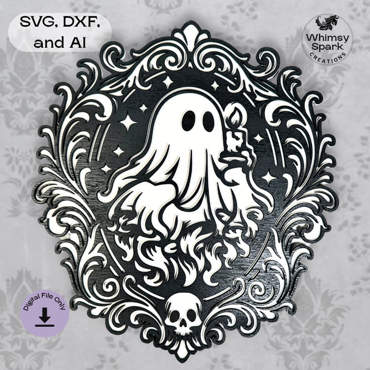 Ghost with Candle SVG – Gothic Laser Cut File