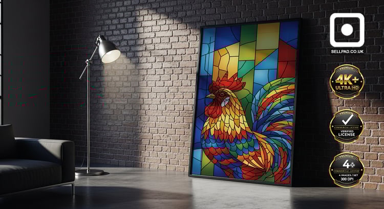 Colorful Mosaic Rooster Digital Folk Pop Art – Minimalist Wall Decor