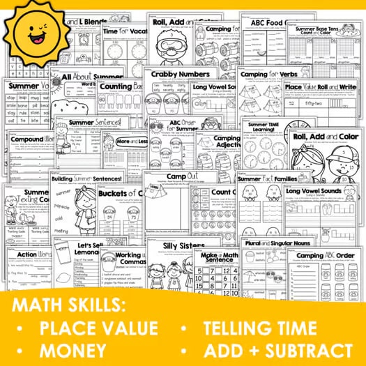 Summer Packet End of Year Activities 1st Grade Worksheets Craft Word Search Math