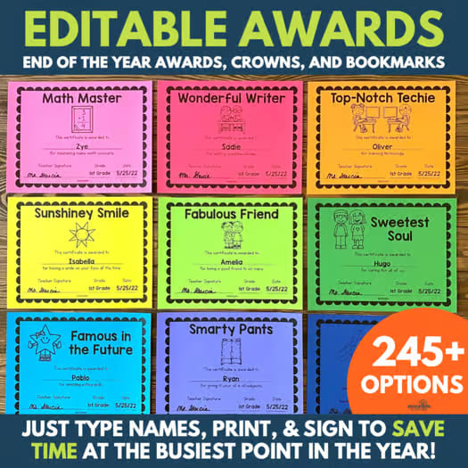 End of the Year Certificates & Activities & Editable Class Awards, Summer
