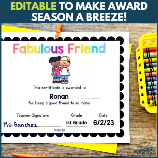 End of the Year Certificates & Activities & Editable Class Awards, Summer