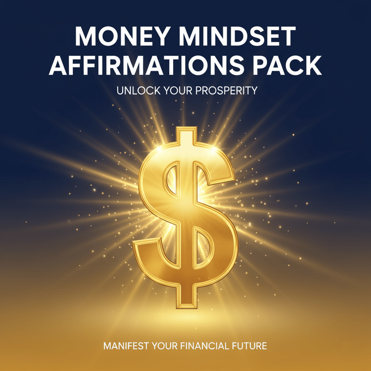 •	"Digital book cover showing golden dollar sign and positive money affirmations"