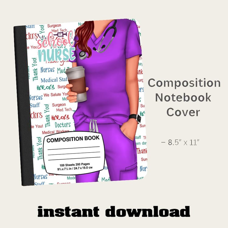 nurse notebook cover, nurse composition notebook, nurse png design, nurse journal cover, medical notebook png, printable nurse cover, nurse planner design, healthcare gift, nurse digital art, nursing student notebook, medical stationery, digital download,
