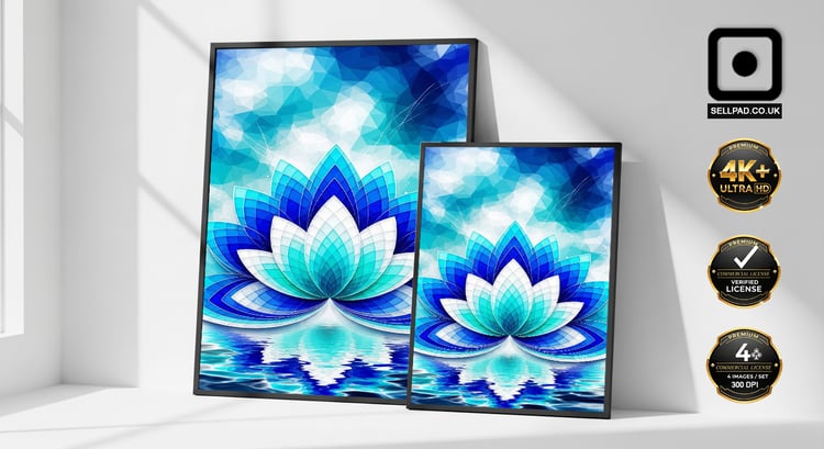 Blue Lotus Abstract Mosaic Poster in Modern Art Style – Wall Poster Home Setup