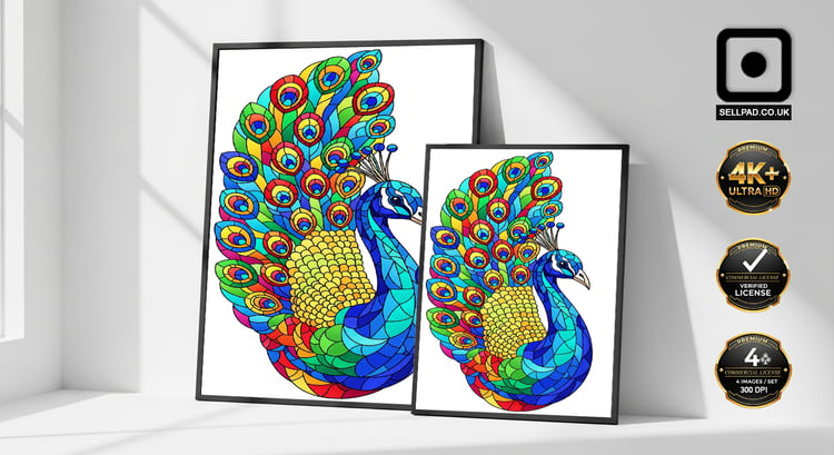 Abstract Mosaic Peacock Digital Pop Art – Modern Wall Display