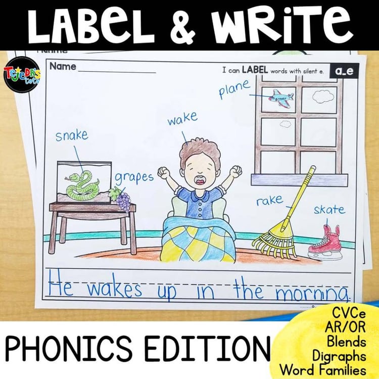Labeling Pictures Kindergarten 1st Grade | PHONICS Writing Paper CVC Digraphs