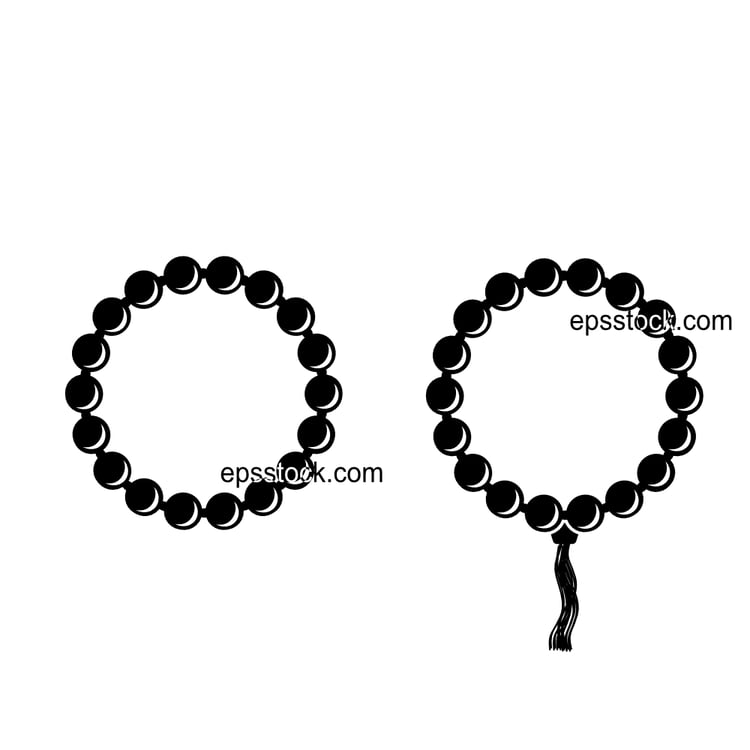 Prayer beads, black isolated silhouette