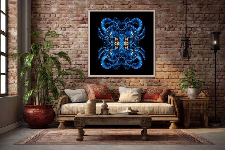 High-resolution square digital artwork created with projector and LED light painting technique