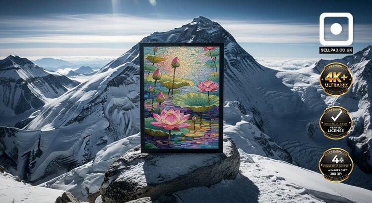 Abstract Lotus Garden Digital Painting Vertical Poster – Framed Artwork Composition