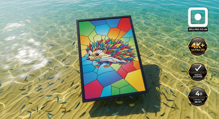 Mosaic Hedgehog Vibrant Digital Folk Art – Art Print Mockup Scene