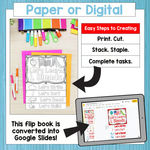 Flip Books S Blend Activities L Blends and R Blends Initial Two Letter Blends