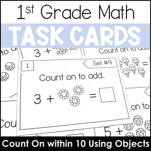 Count On within 10 Using Objects First Grade Task Cards