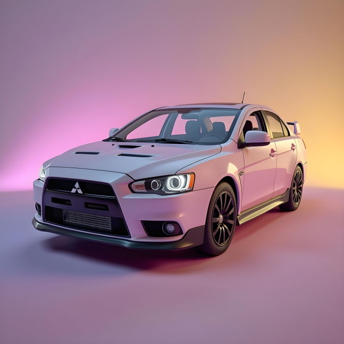 A Mitsubishi lancer on soft gradient of colors background | Ai Generated