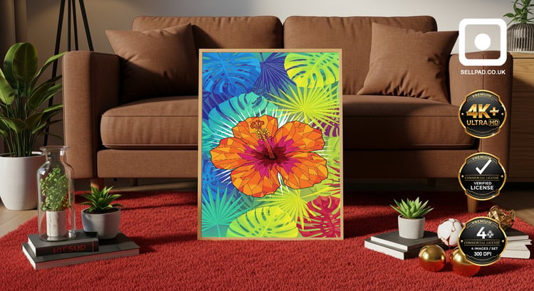 Exotic Hibiscus Abstract Mosaic Tropical Art Poster – Chic Interior Arrangement