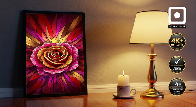Vibrant Abstract Rose Mosaic Digital Poster Art – Art Print Mockup Scene