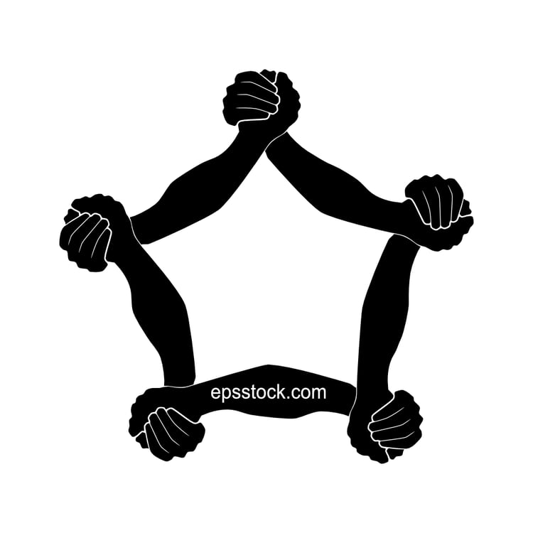 Many hands together in a star shape