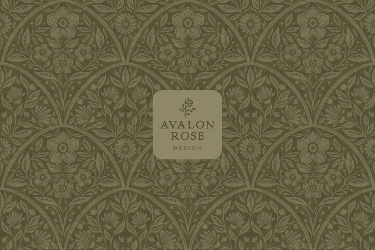 amless surface pattern design features vintage-inspired scalloped floral, historical color options