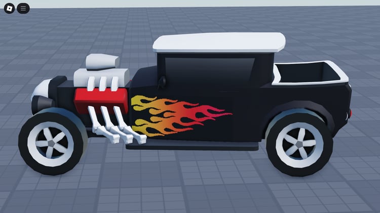 Side profile of Halloween-themed hot rod vehicle