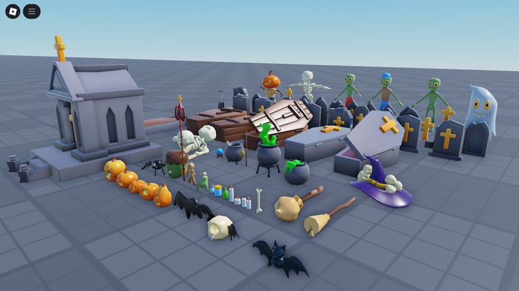 Low poly Halloween asset props displayed together