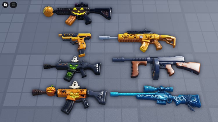 Low poly Halloween gun models displayed together