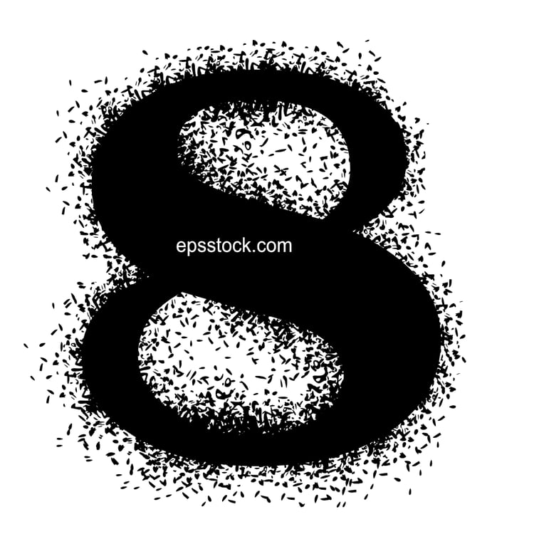 number 8 with Spray Paint Drips, black isolated silhouette