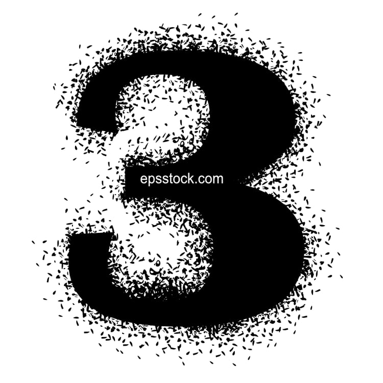 number 3 with Spray Paint Drips, black isolated silhouette