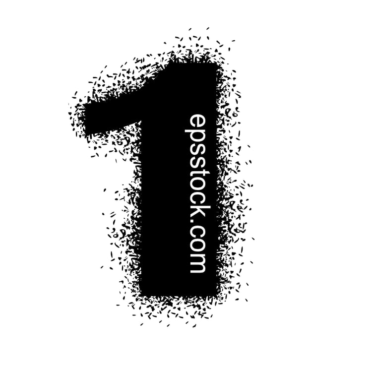 number 1 with Spray Paint Drips, black isolated silhouette