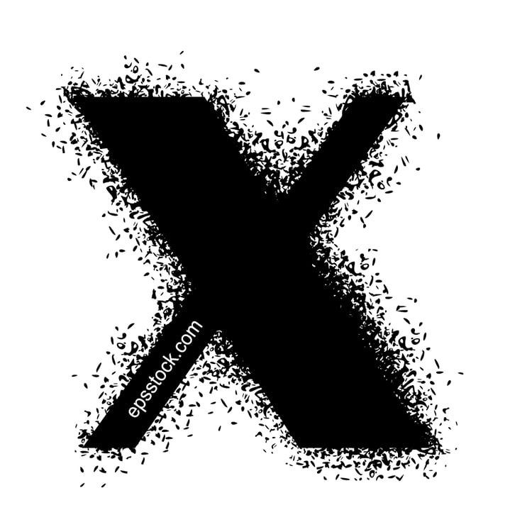 letter X with Spray Paint Drips, black isolated silhouette