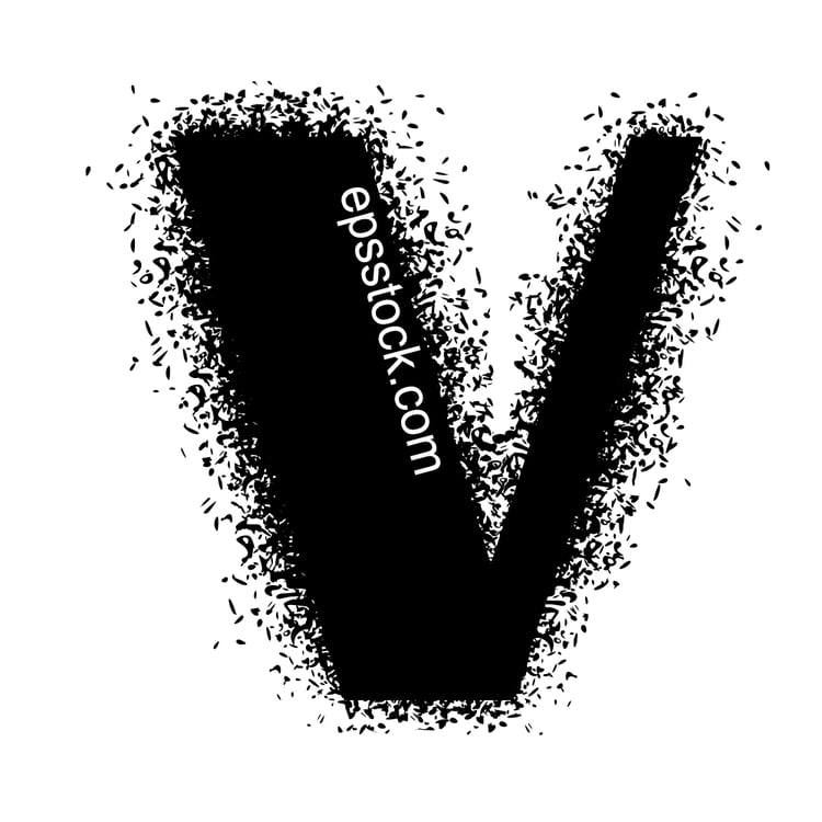 letter V with Spray Paint Drips, black isolated silhouette