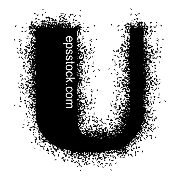letter U with Spray Paint Drips, black isolated silhouette